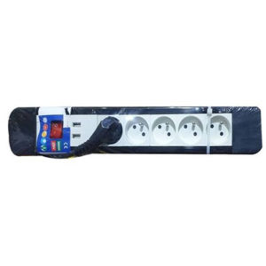 Multiprise Parafoudre Filaire + Interrupteur 5 Ports 2USB- Noir/Blanc